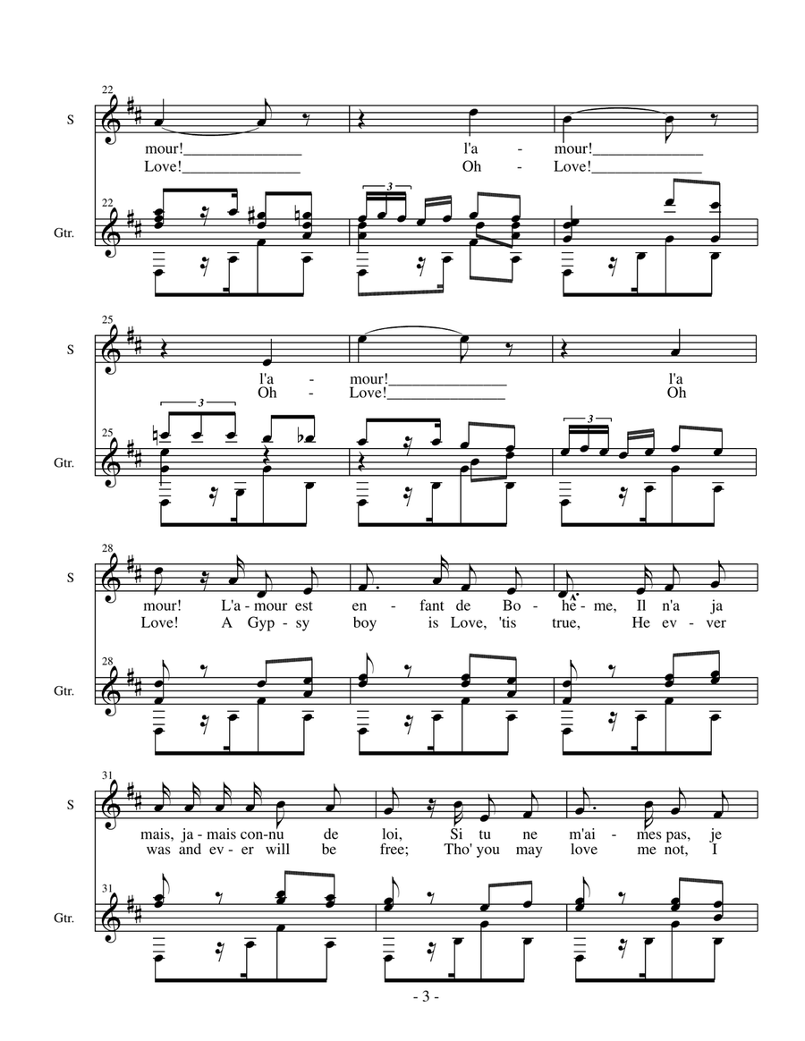 Habanera (from the opera Carmen by Georges Bizet) arr. for soprano voice and classical guitar Acoustic Guitar scores gallery preview page 4
