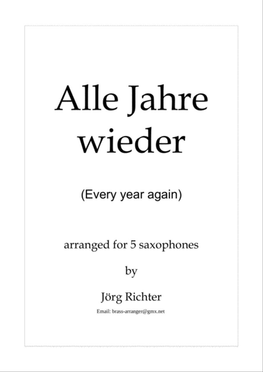 Every year again (Alle Jahre wieder) for saxophone quintet Saxophone Quintet scores gallery preview page 1