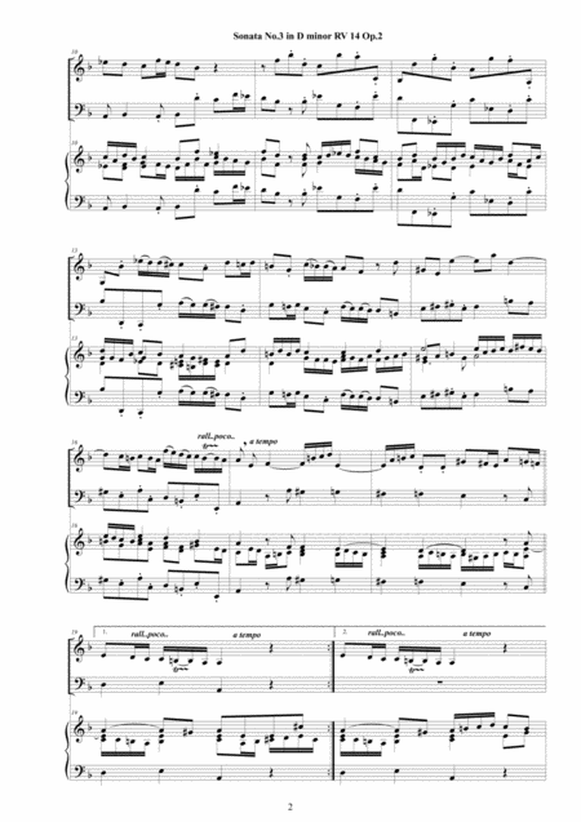 Vivaldi - Trio Sonata No.3 in D minor RV 14 Op.2 for Violin, Cello and Cembalo (or Piano) image number null