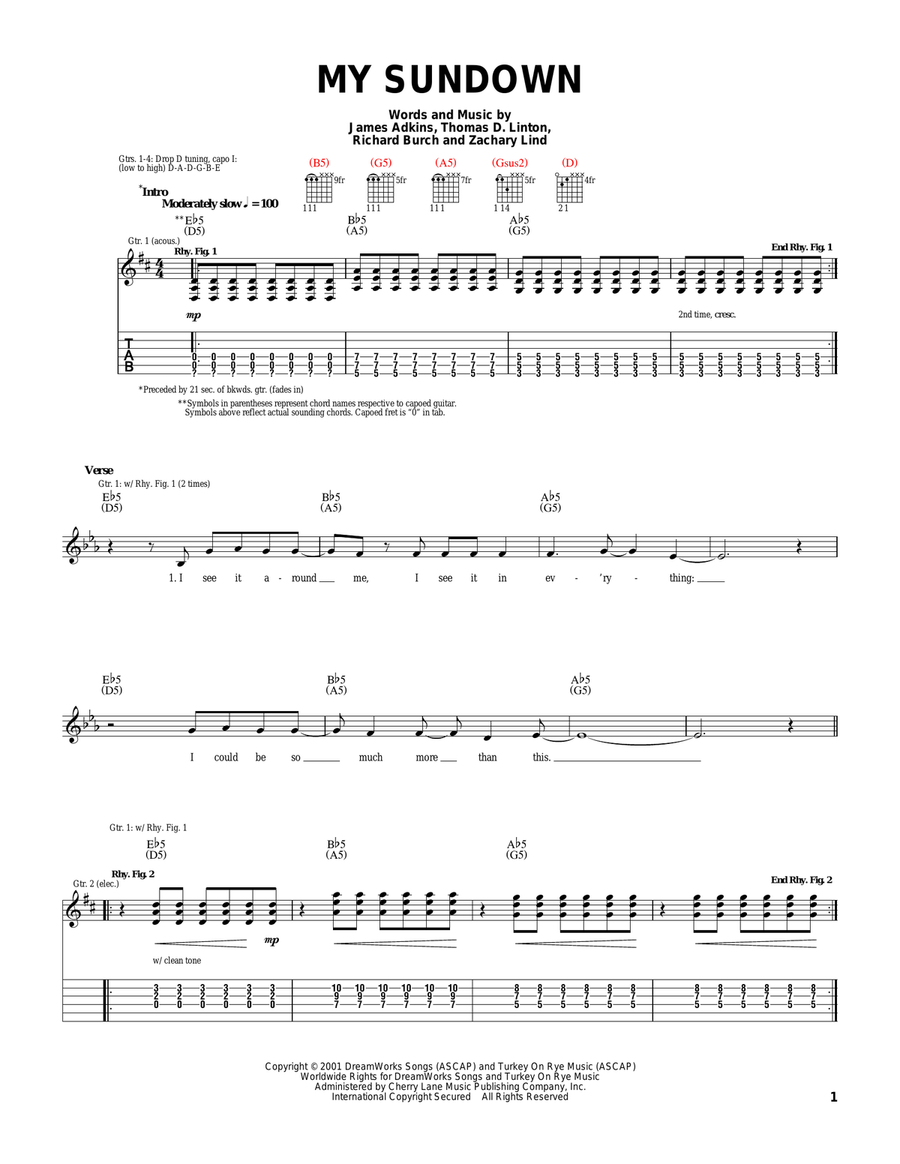 My Sundown Acoustic Guitar scores gallery preview page 1