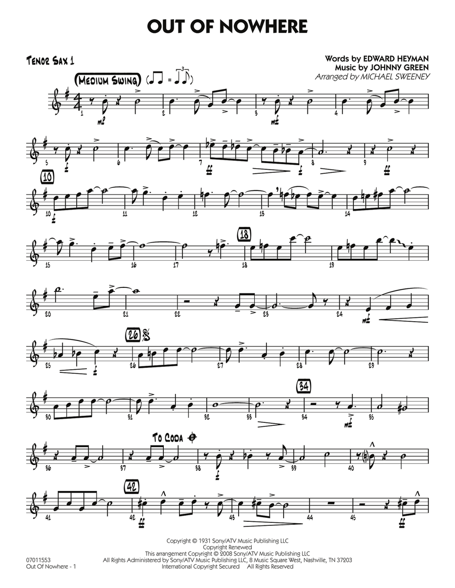Out of Nowhere - Tenor Sax 1 Jazz Ensemble scores gallery preview page 1