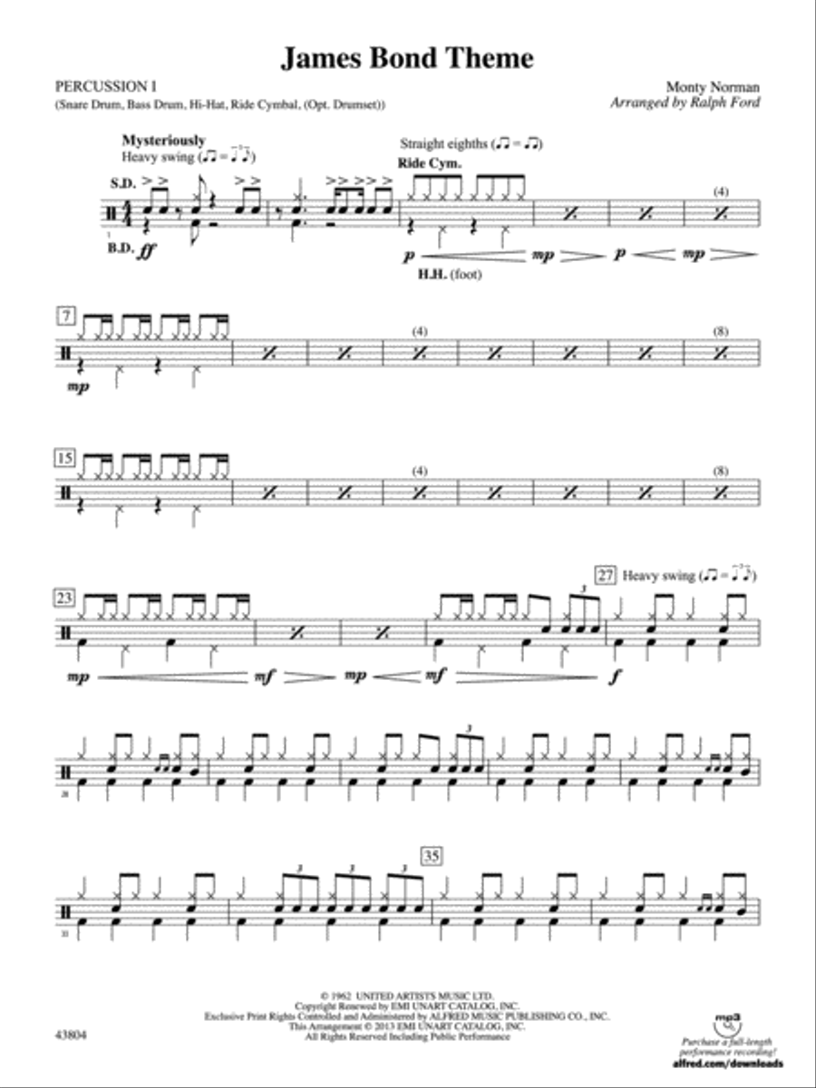 James Bond Theme: 1st Percussion Full Orchestra scores gallery preview page 1