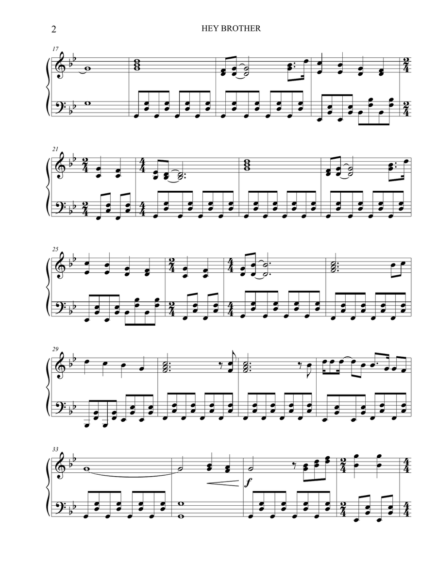 Hey Brother Piano Solo scores gallery preview page 2