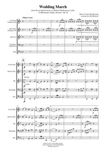 Wedding March from "A Midsummer Night’s Dream" (Felix Mendelssohn) - Brass Quintet