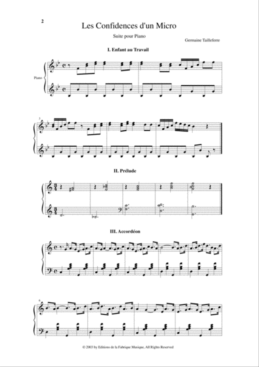 Germaine Tailleferre: Les Confidences d'un Micro for piano Piano Solo scores gallery preview page 2