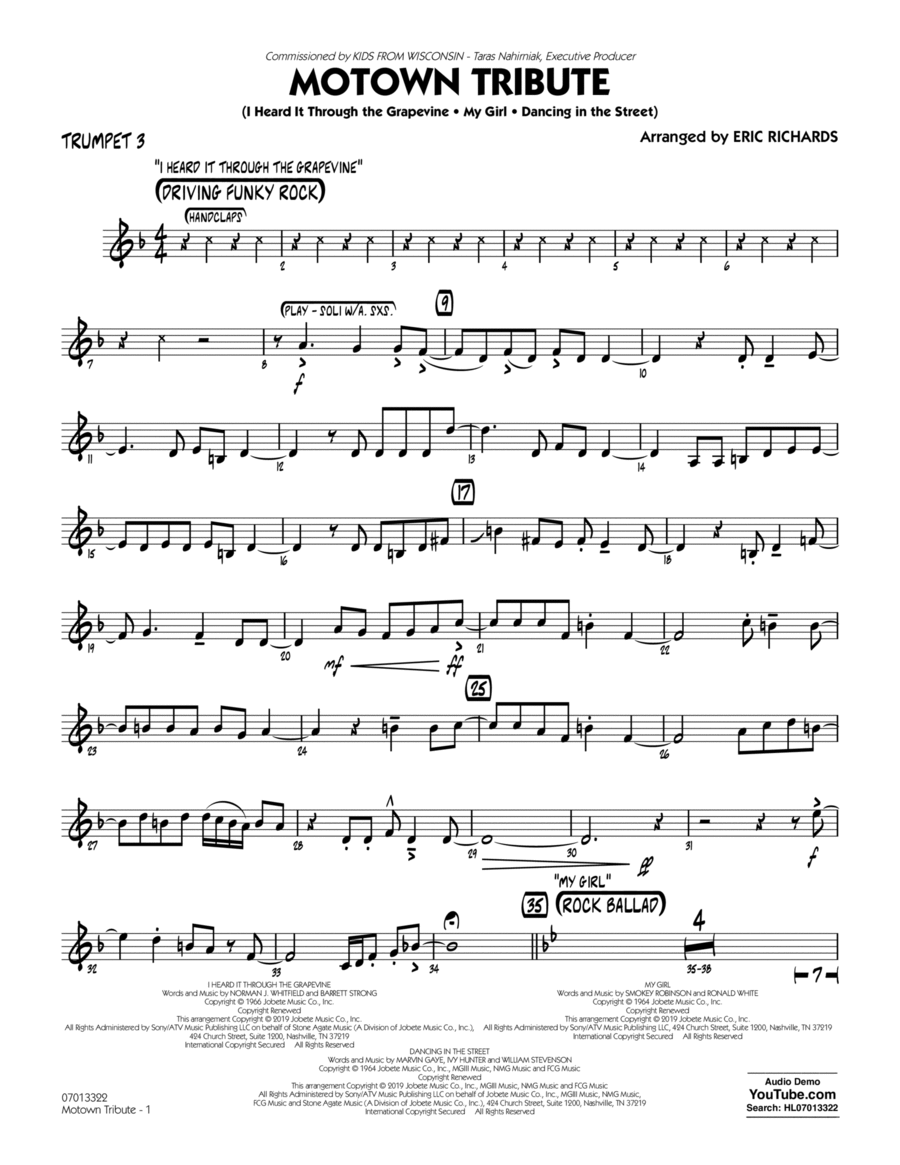 Motown Tribute - Trumpet 3 Trumpet scores gallery preview page 1