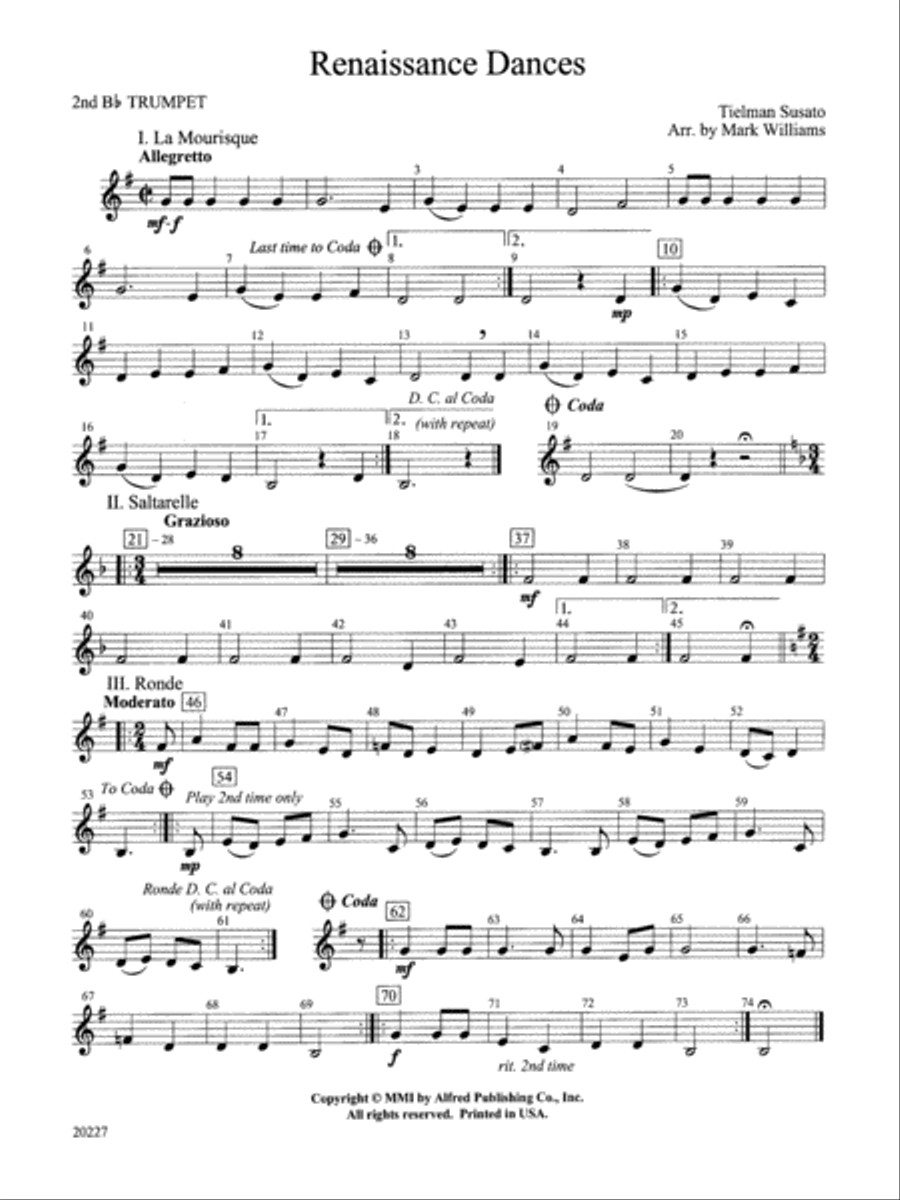 Renaissance Dances: 2nd B-flat Trumpet Concert Band scores gallery preview page 1