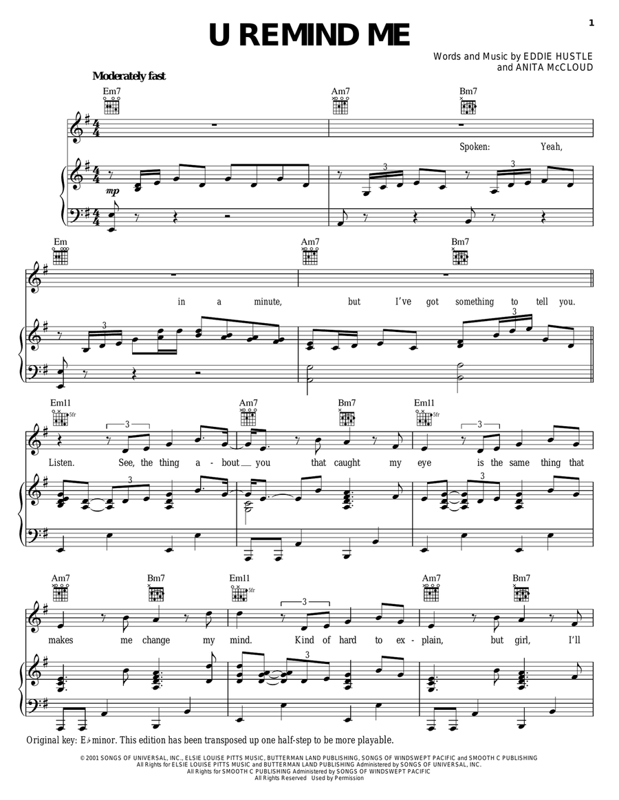 U Remind Me U Remind Me Piano, Vocal, Guitar scores gallery preview page 1