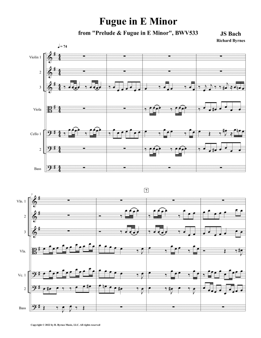 Fugue in E Minor, BWV 533 (String Orchestra) String Orchestra scores gallery preview page 1