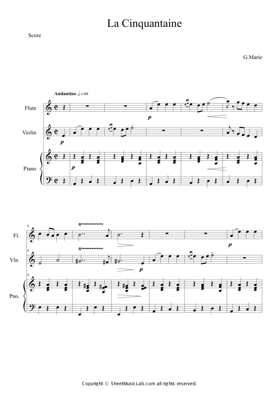 La Cinquantaine Violin scores gallery preview page 1