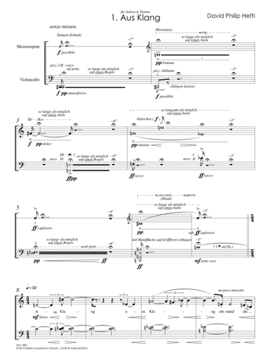 An durchsichtigen Fäden, for mezzo-soprano and cello
