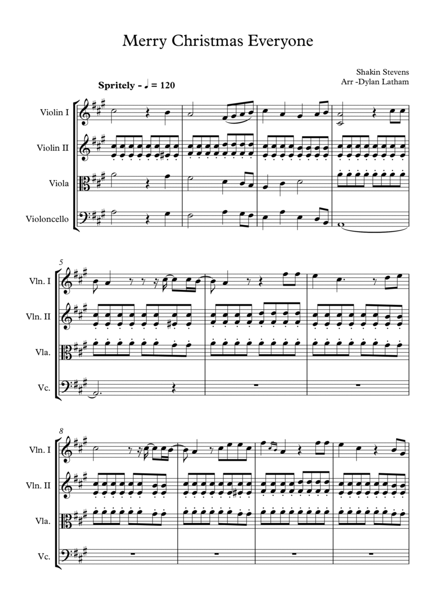Merry Christmas Everyone Merry Christmas Everyone String Quartet scores gallery preview page 1