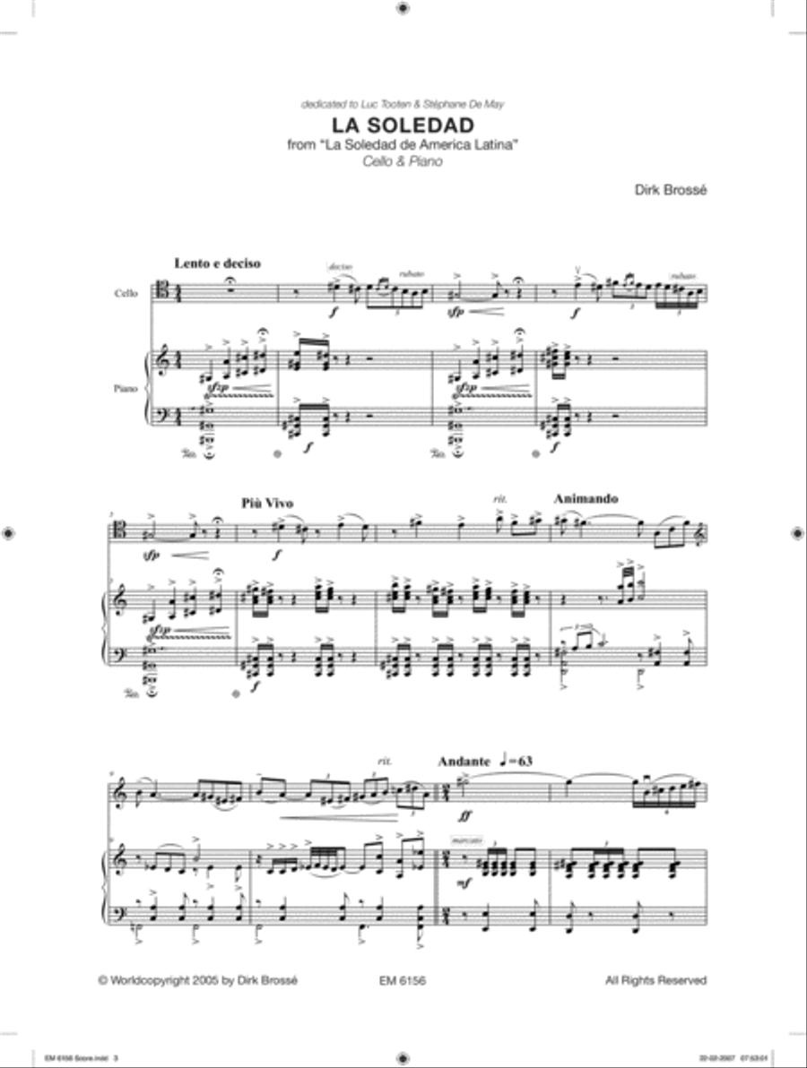 La Soledad for Cello and Piano Piano Accompaniment scores gallery preview page 2