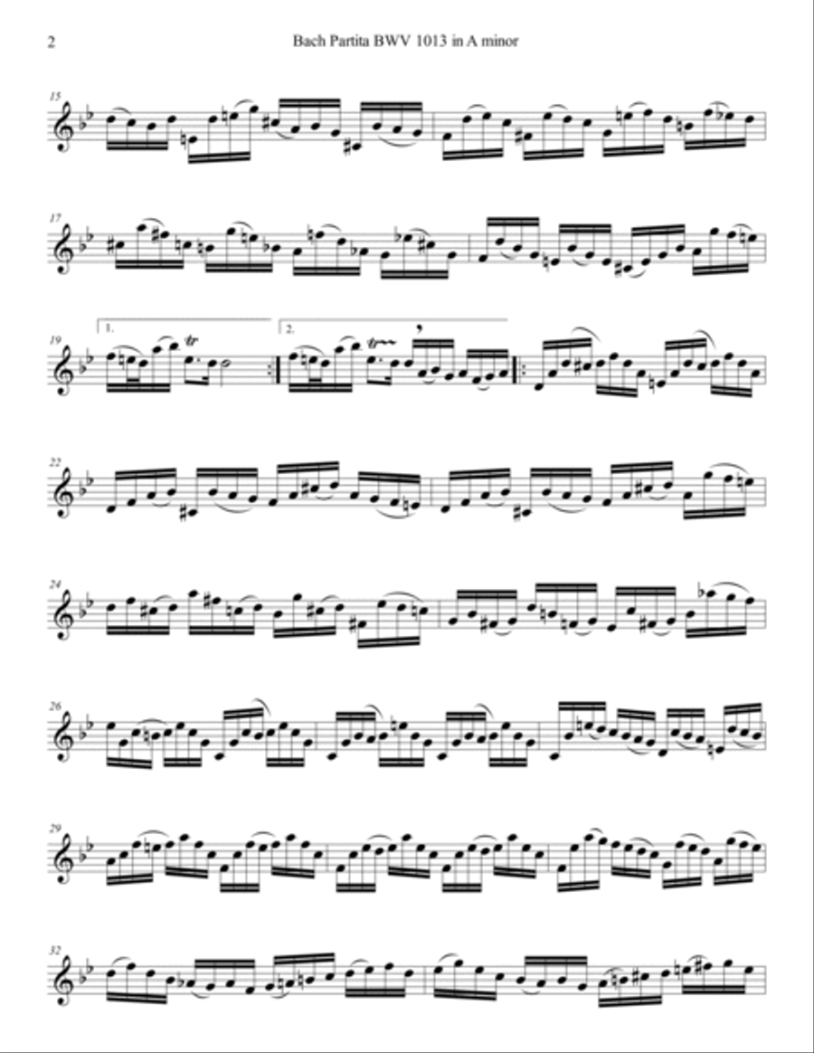 Bach 1723 BWV 1013 Partita in 4 Movements for Oboe or English Horn (transposed) English Horn scores gallery preview page 2