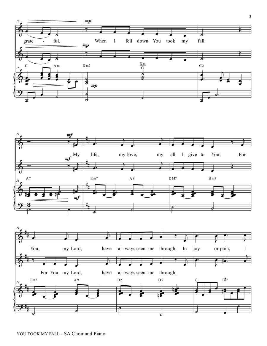 YOU TOOK MY FALL (Soprano/Alto choir/Piano with SA Part) SA scores gallery preview page 4