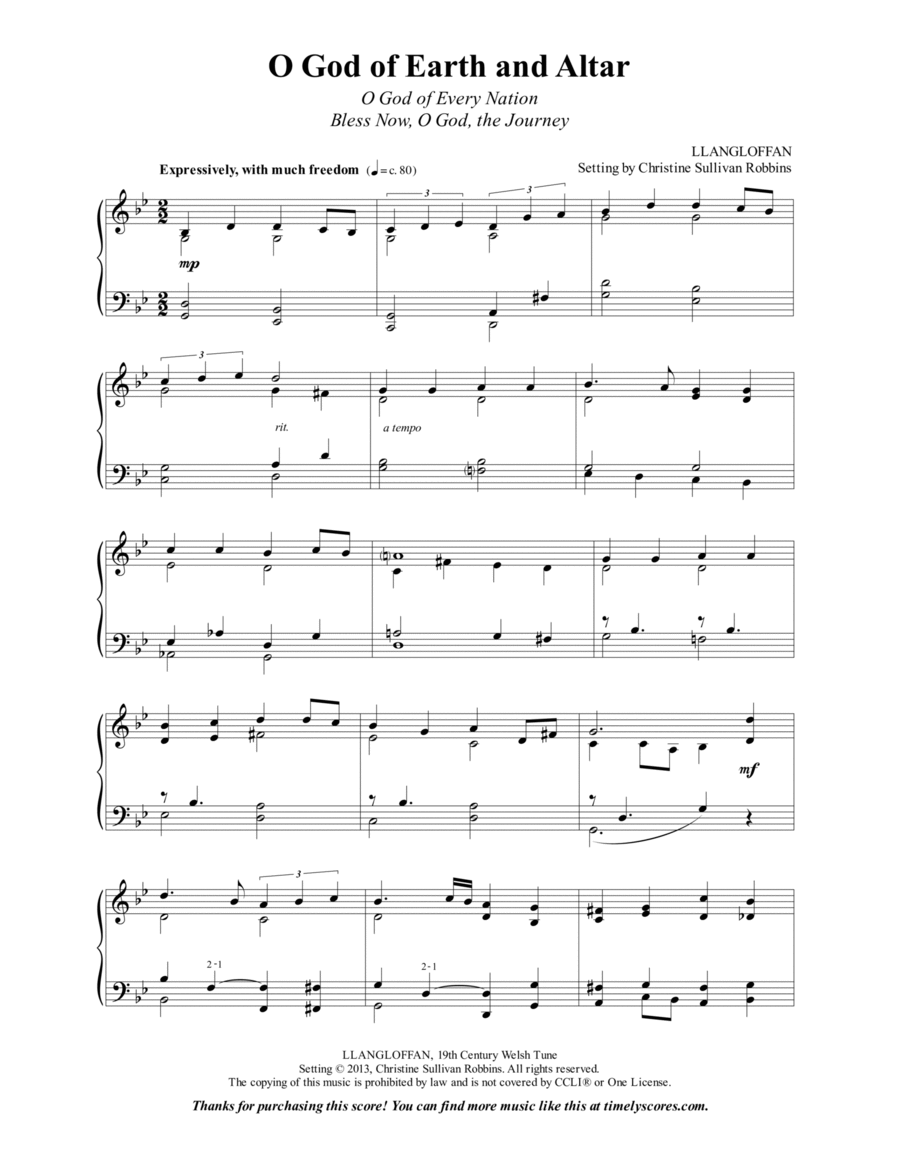 O God of Earth and Altar Piano Solo scores gallery preview page 1