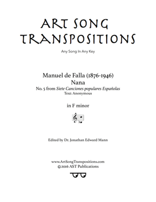 Book cover for DE FALLA: Nana (transposed to F minor)