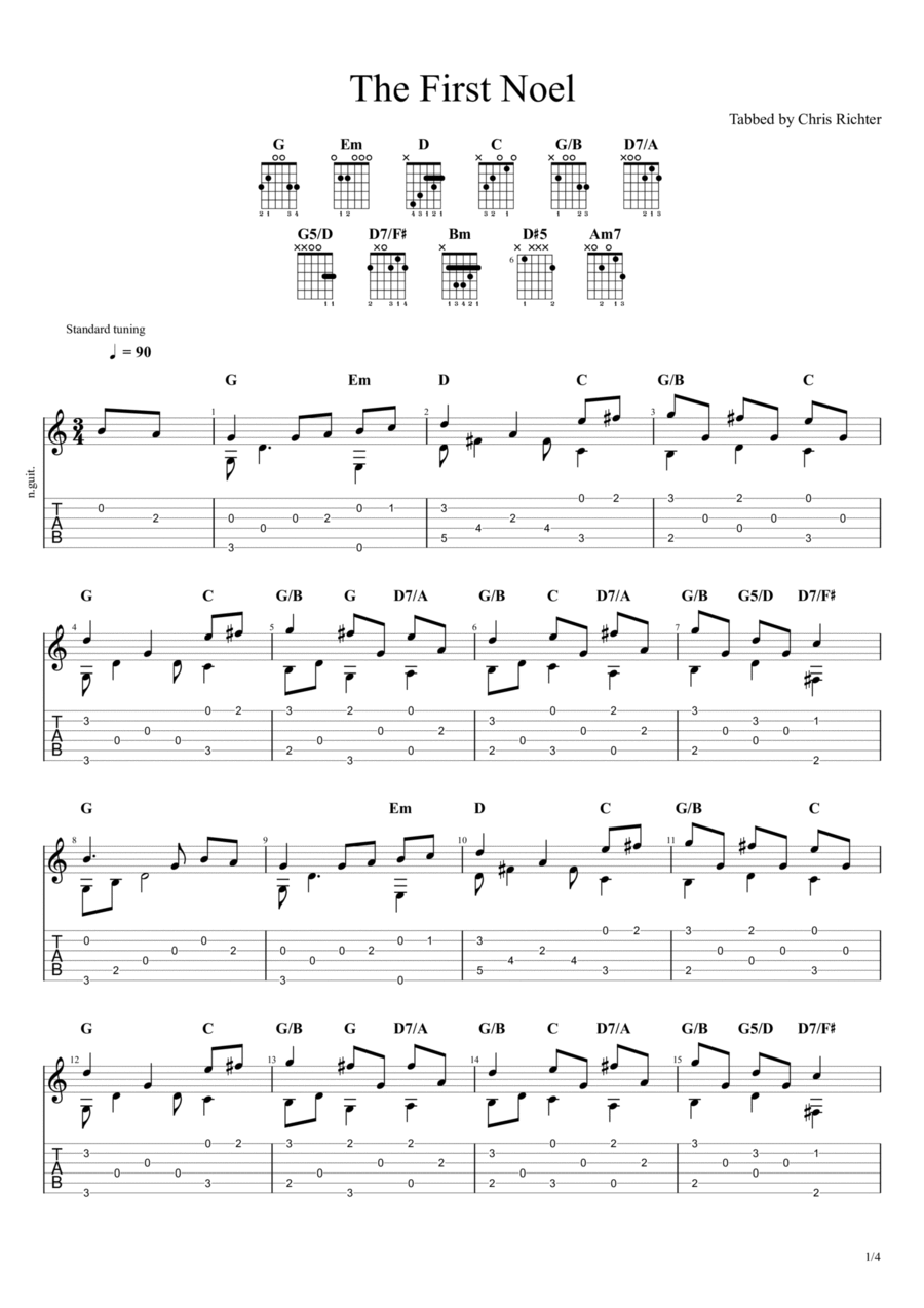 The First Noel Guitar Tablature scores gallery preview page 1