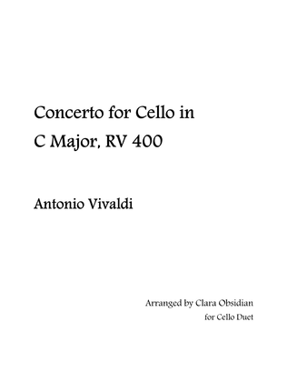 Book cover for A. Vivaldi: Cello Concerto in C Major, RV. 400 [Arranged for Cello Duet]