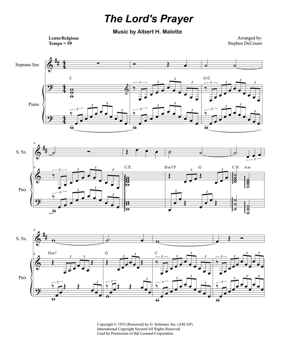 The Lord's Prayer Soprano Saxophone scores gallery preview page 1