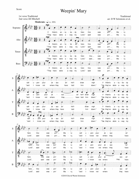 Weepin' Mary for SATB choir (with split basses at the end) (F minor) image number null