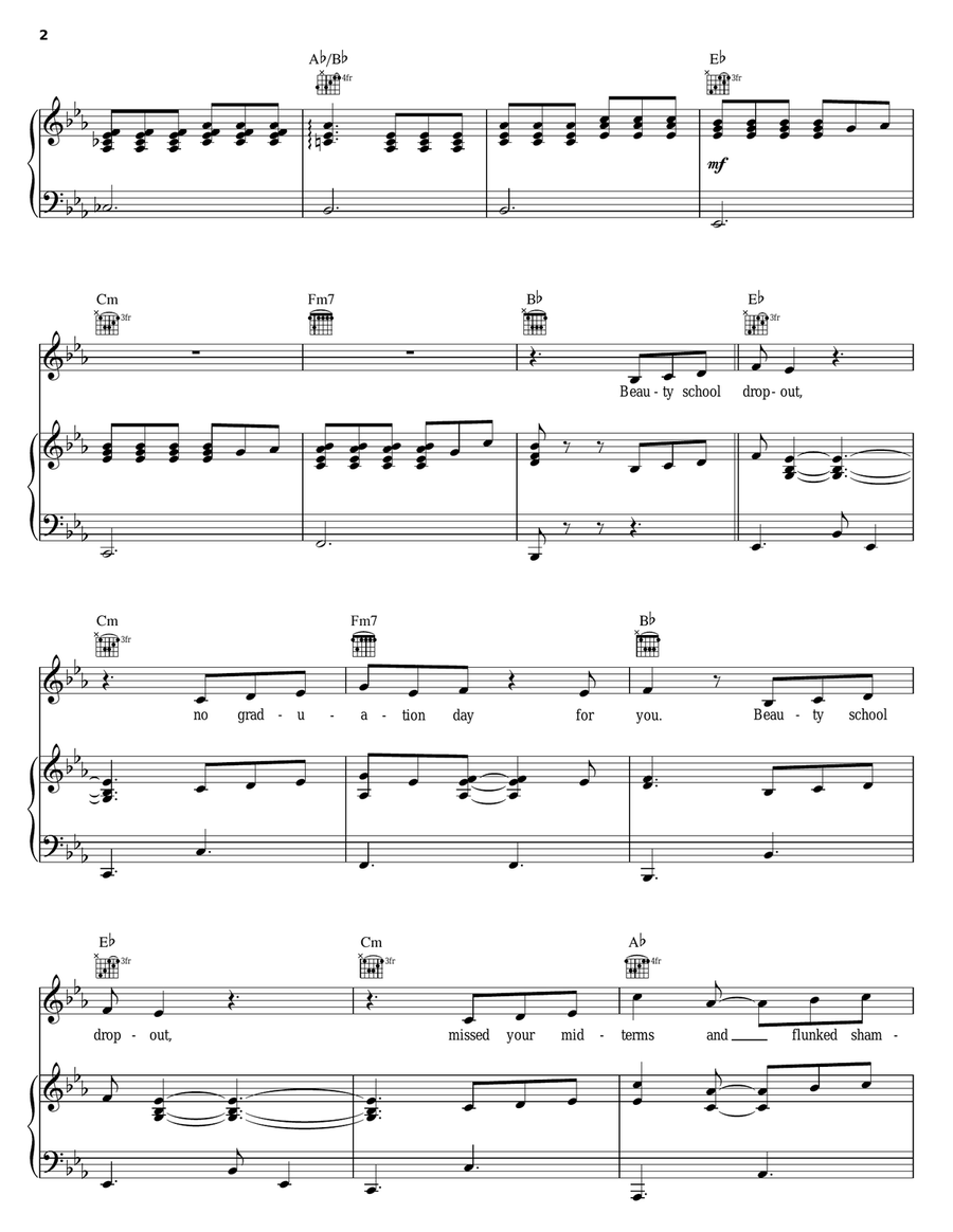 Beauty School Dropout Beauty School Dropout Piano, Vocal, Guitar scores gallery preview page 2