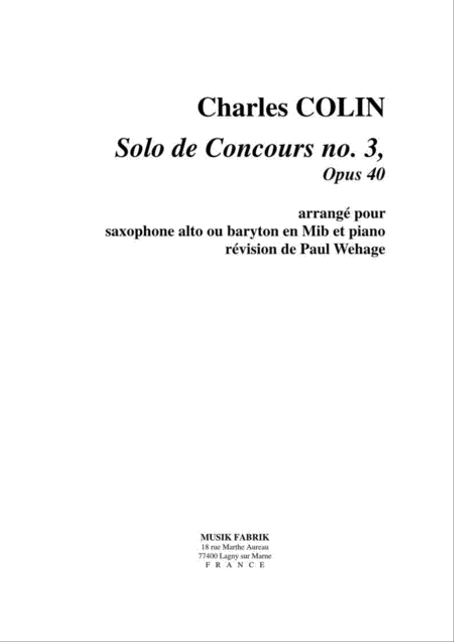Solo de Concours no. 3, Opus 40 Baritone Saxophone scores gallery preview page 1