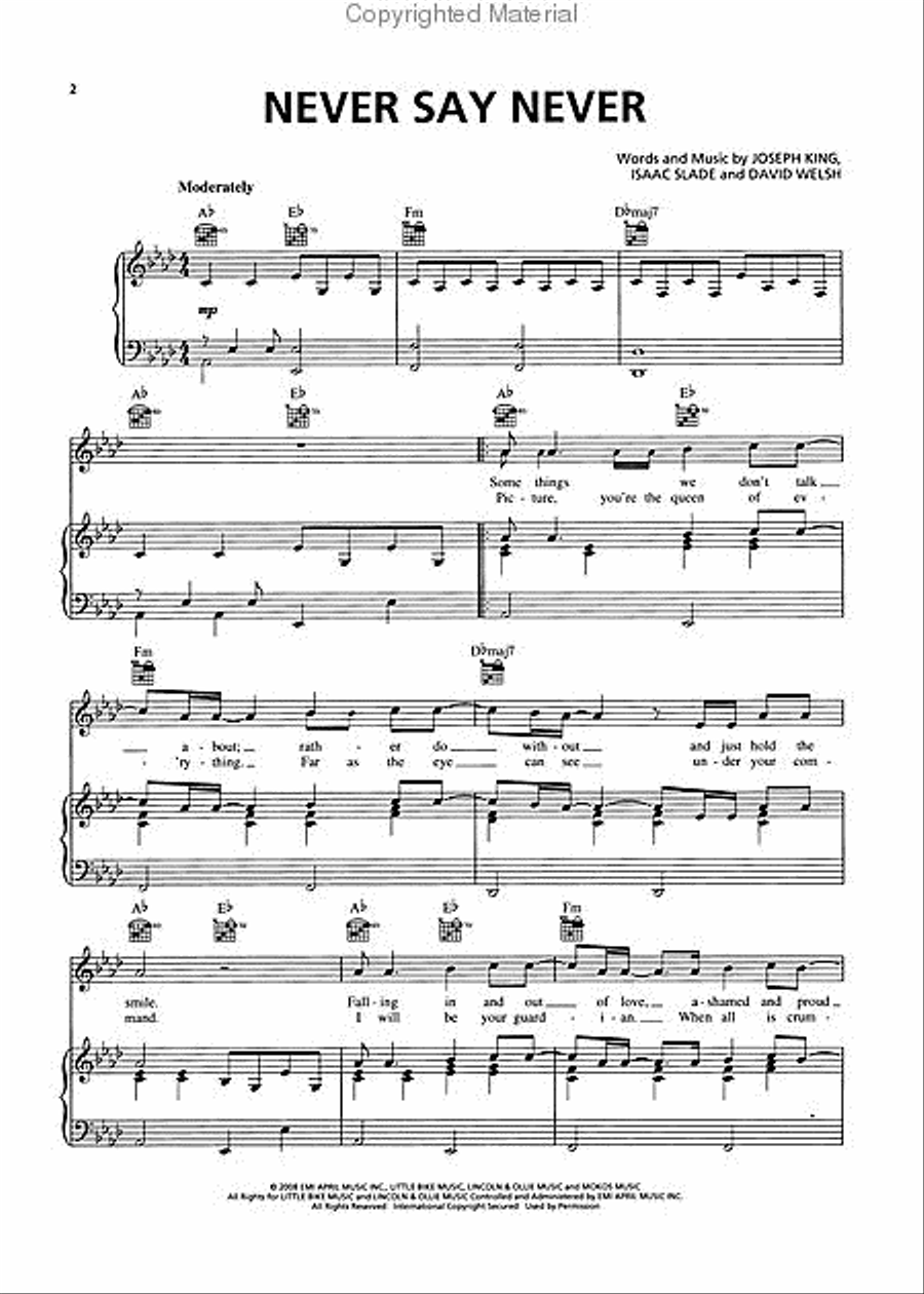 Never Say Never Piano, Vocal, Guitar scores gallery preview page 2