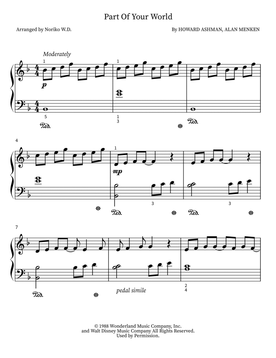 Part Of Your World Part Of Your World Piano Solo scores gallery preview page 1