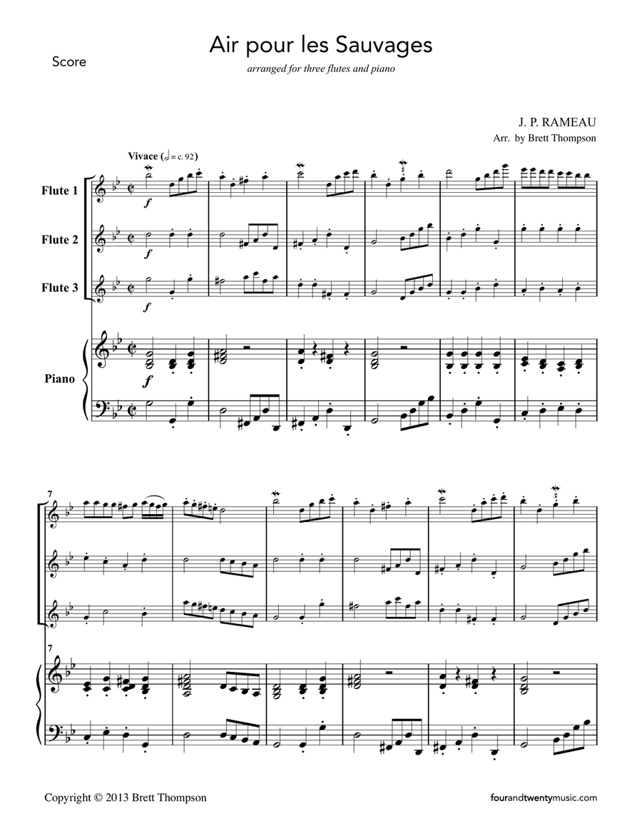 Air pour les Sauvages, arranged for three flutes and piano Flute Solo scores gallery preview page 2