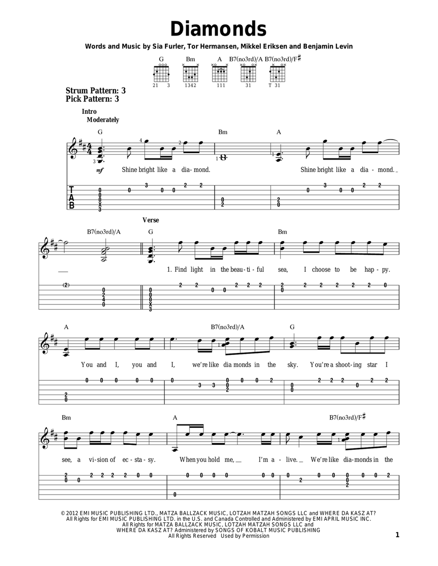 Diamonds Acoustic Guitar scores gallery preview page 1