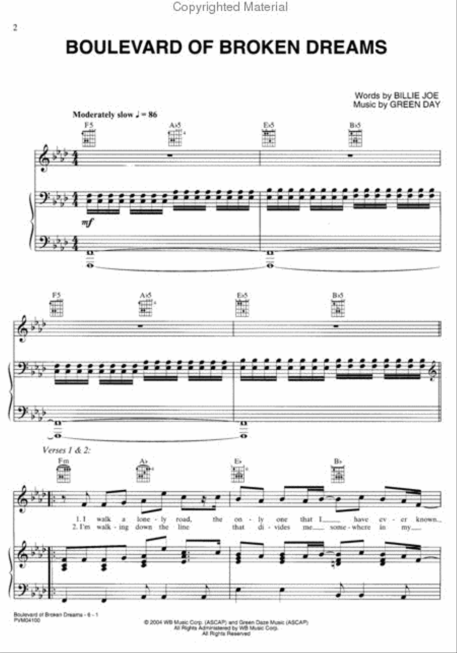Boulevard of Broken Dreams Piano, Vocal, Guitar scores gallery preview page 2