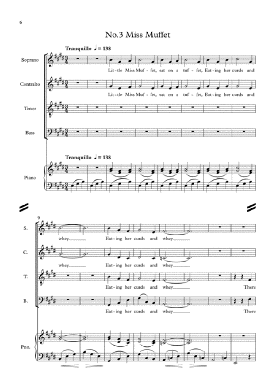 Six Nursery Rhymes in modern style - Choir & Piano - J H LOUGHLIN 4-Part scores gallery preview page 6