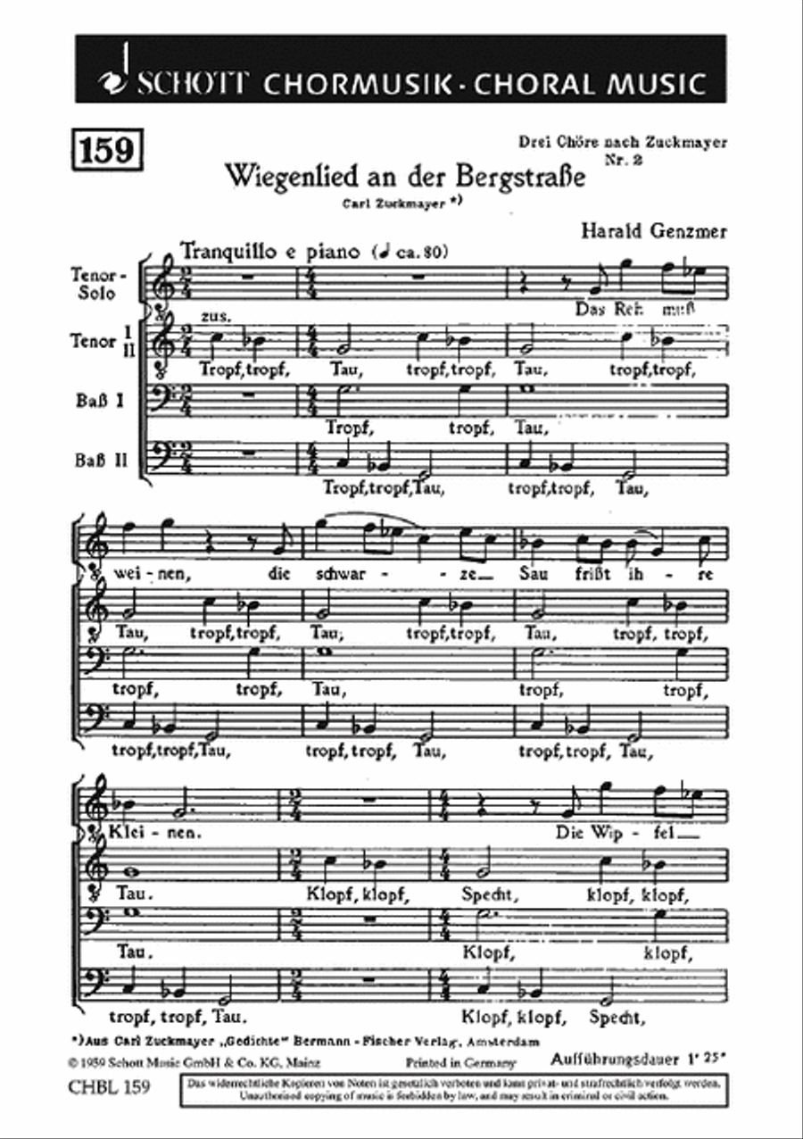 Wiegenlied An Der Bergstrasse Men's Choir scores gallery preview page 1