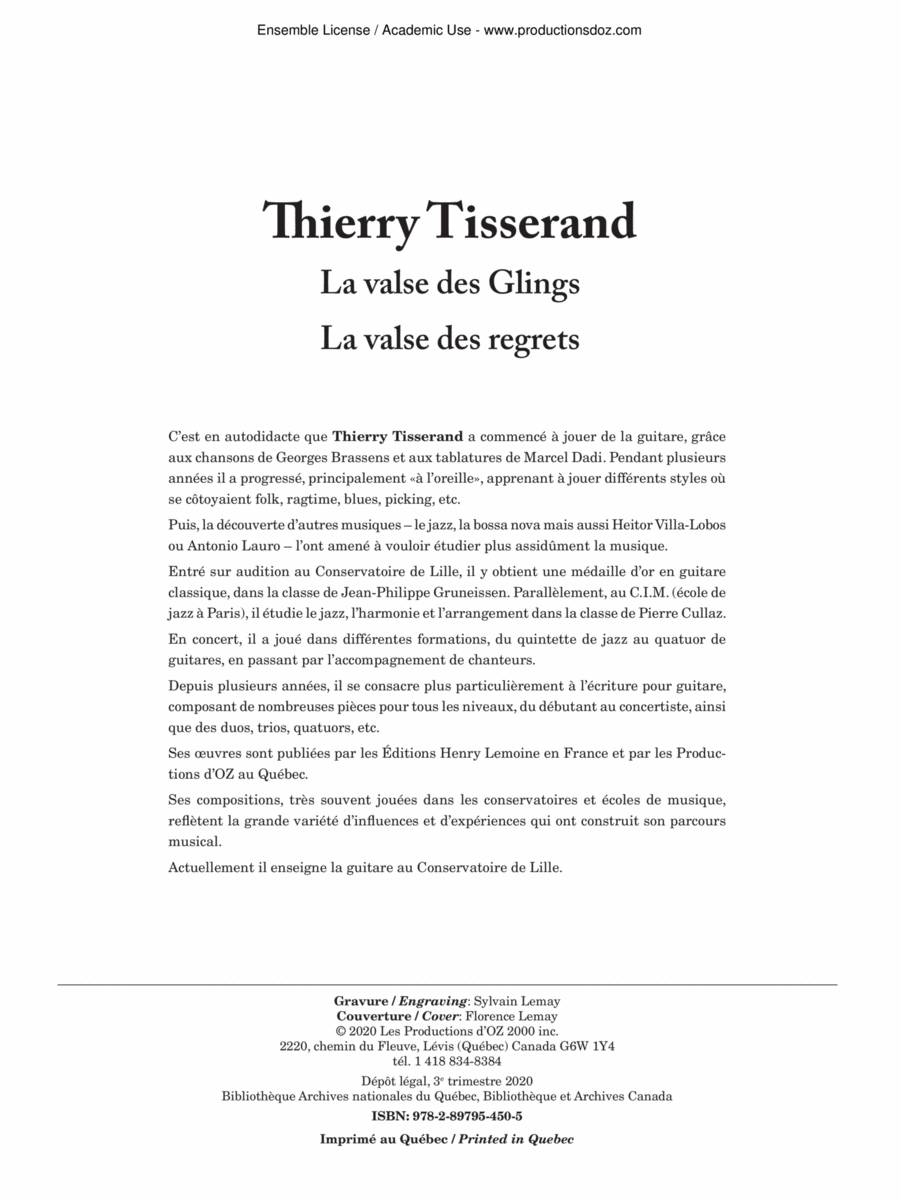 La valse des glings / La valse des regrets Guitar Ensemble scores gallery preview page 1