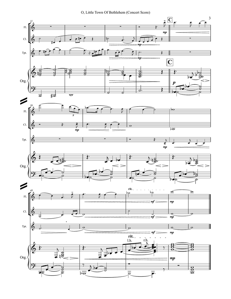 O Little Town of Bethlehem (Instrumental - SCORE and PARTS) Clarinet scores gallery preview page 4