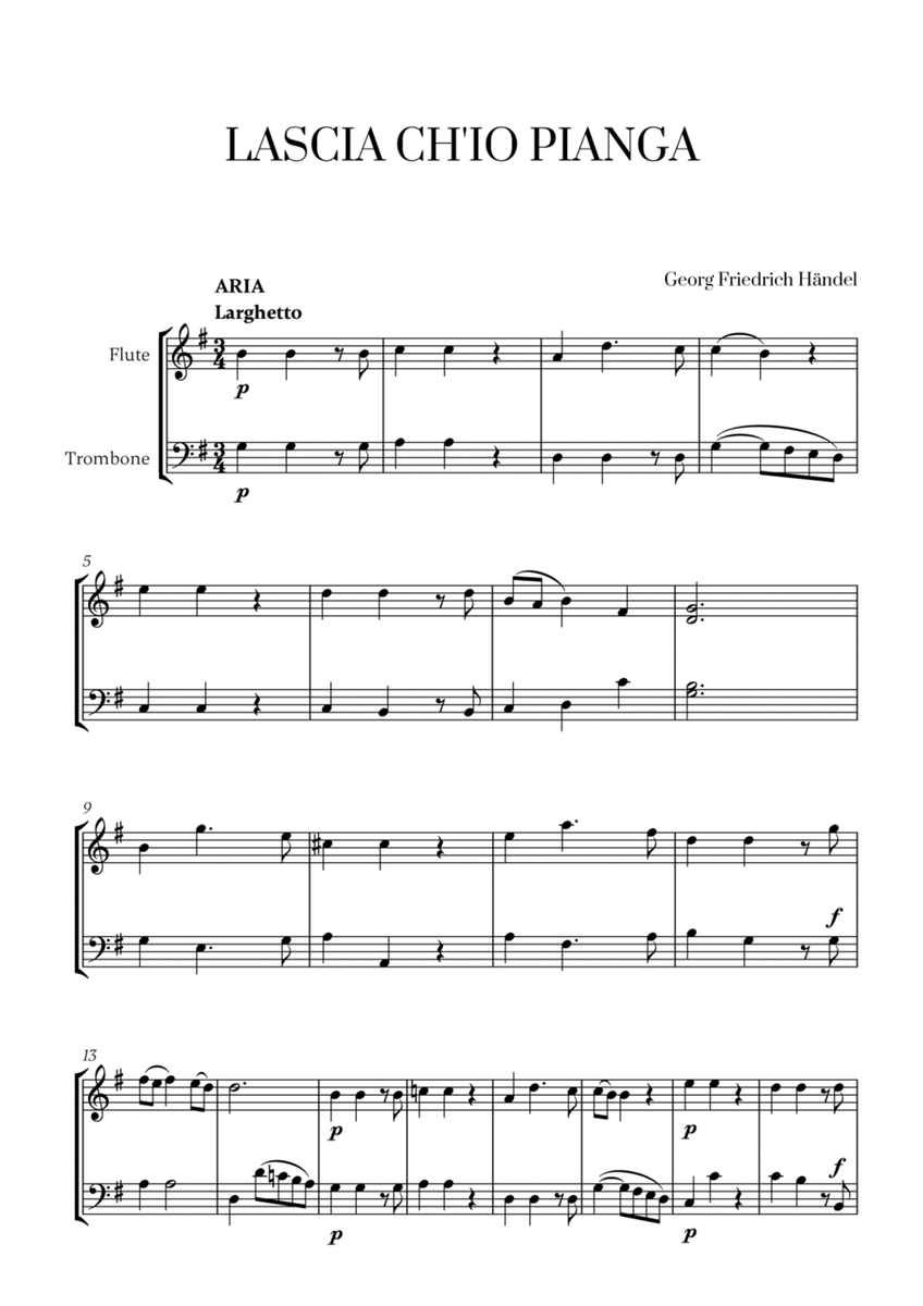 Haendel - Lascia ch’io pianga for Flute and Trombone image number null