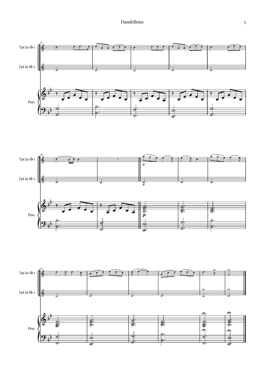 Dandelions Trumpet Duet scores gallery preview page 5