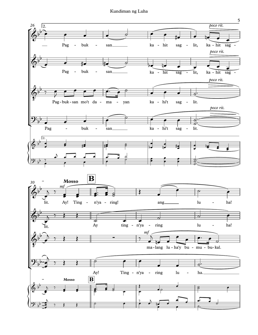 Kundiman ng Luha. A Filipino love song, SATB a-cappella 4-Part scores gallery preview page 5