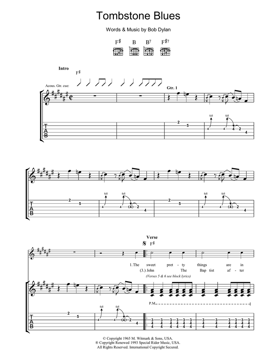 Tombstone Blues Acoustic Guitar scores gallery preview page 1