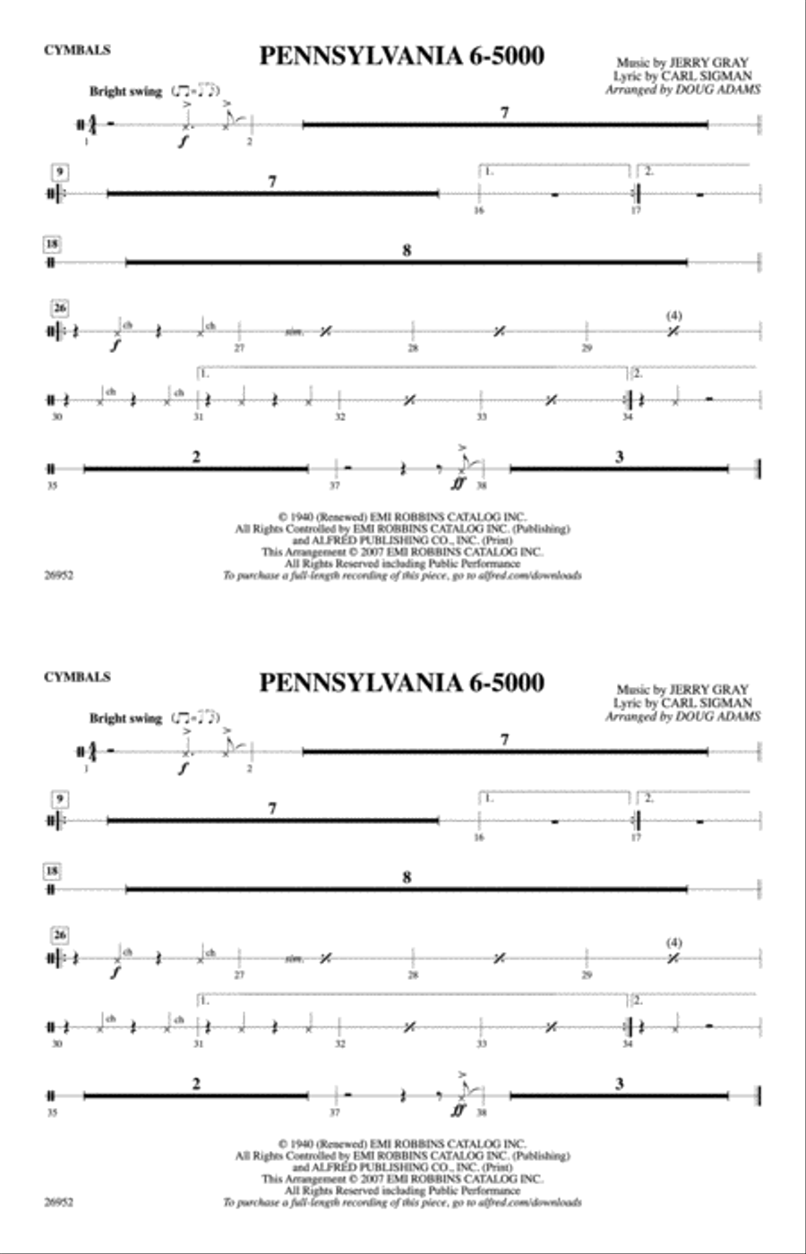 Pennsylvania 6-5000: Cymbals Marching Band scores gallery preview page 1