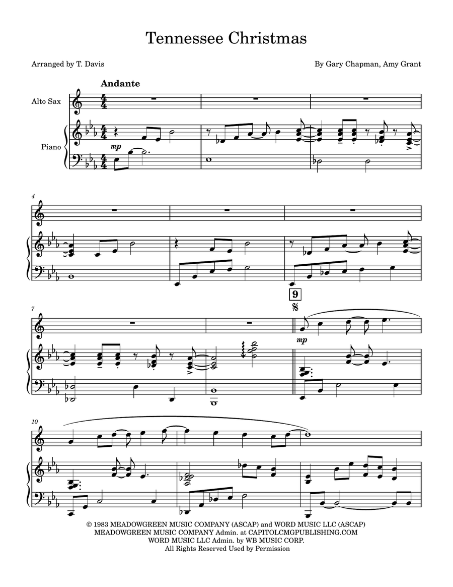 Tennessee Christmas Tennessee Christmas Alto Saxophone scores gallery preview page 1