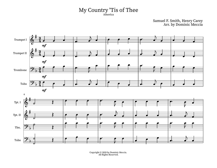 My Country 'Tis of Thee (America) Brass Ensemble scores gallery preview page 1