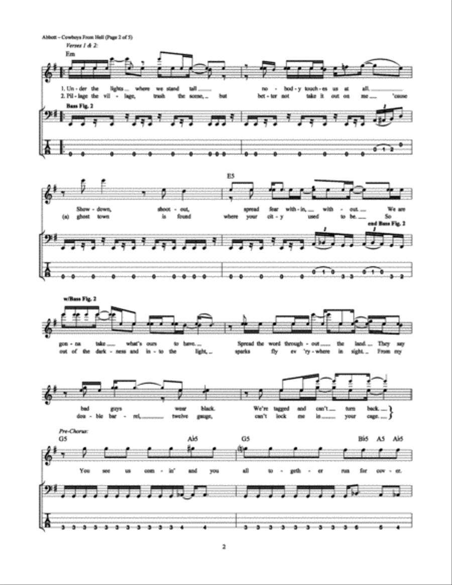 Cowboys from Hell Bass Guitar Tablature scores gallery preview page 2