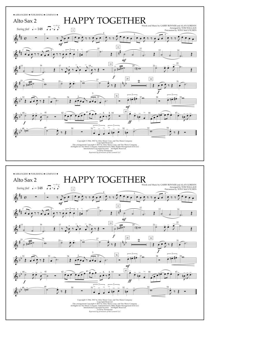 Happy Together - Alto Sax 2 Alto Saxophone scores gallery preview page 1