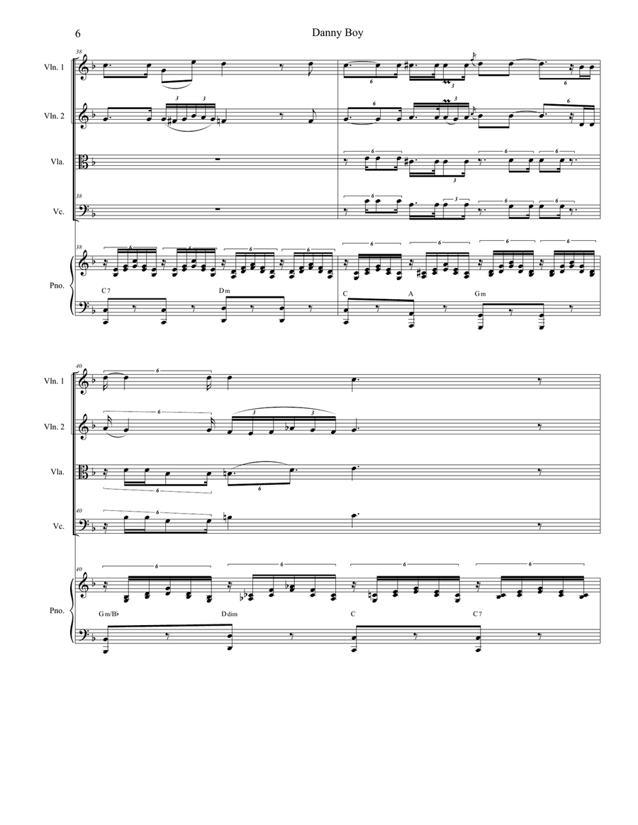 Danny Boy (Funeral Version) (String Quartet and Piano) String Quartet scores gallery preview page 6