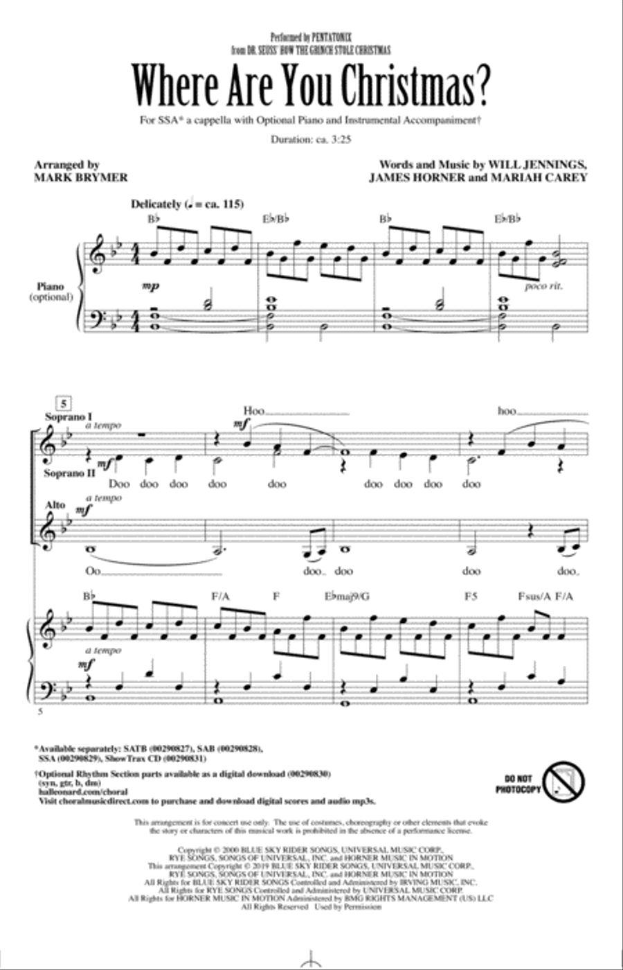 Where Are You Christmas? (from How The Grinch Stole Christmas) (arr. Mark Brymer) SSA scores gallery preview page 1