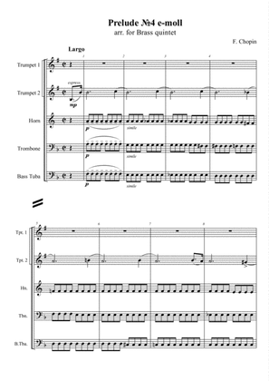 Book cover for F. Chopin - Prelude №4 e-moll, op. 28, arr. for Brass Quintet