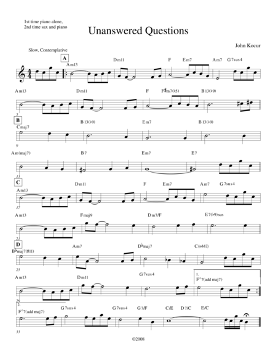 Unanswered Questions Unanswered Questions Jazz Ensemble scores gallery preview page 1