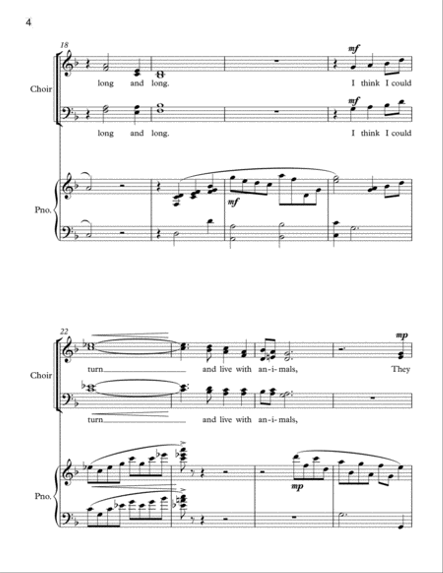 I Think I Could Turn and Live With Animals for SATB voices and Piano image number null